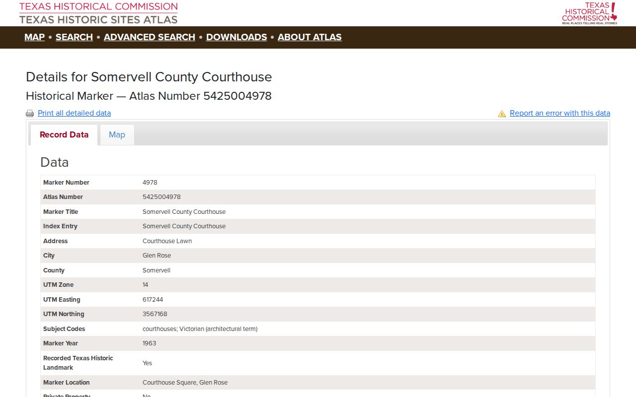 Historic Somervell County courthouse and criminal record archive context