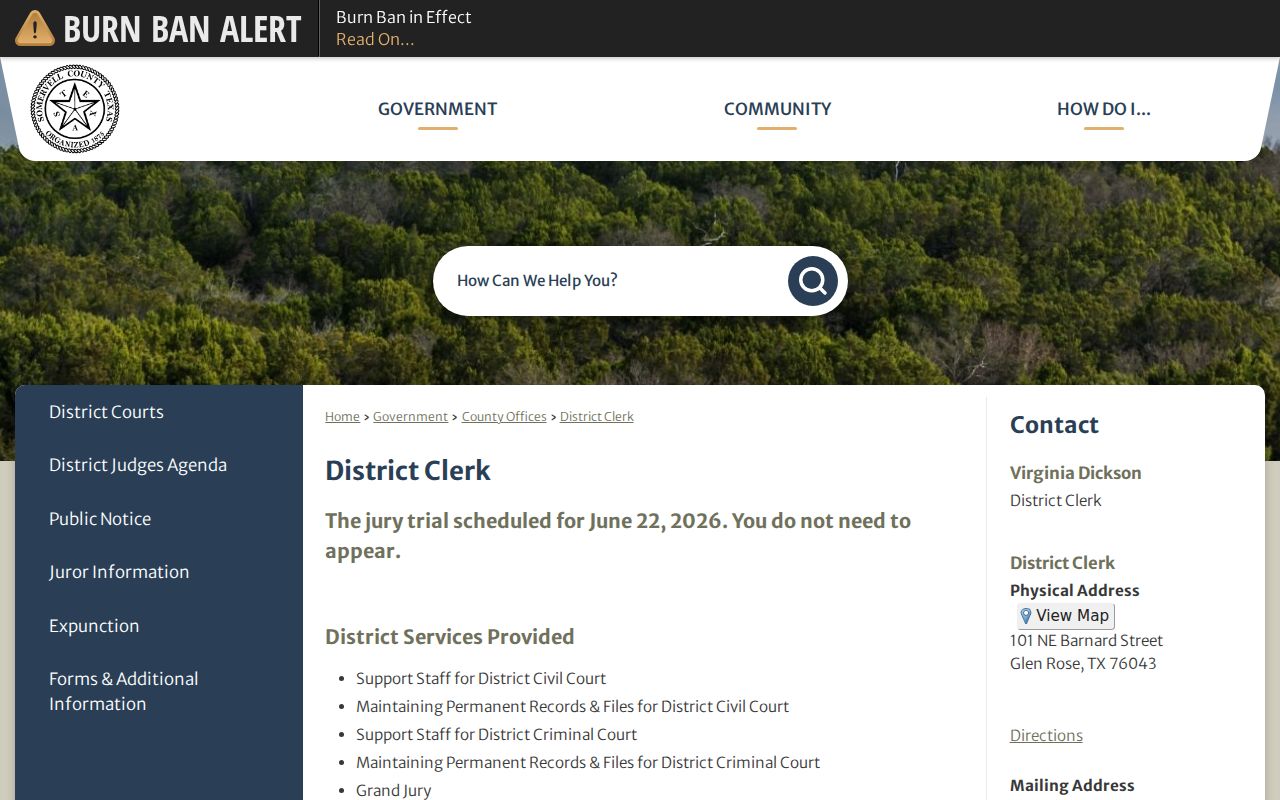 Somervell County District Clerk criminal case record access