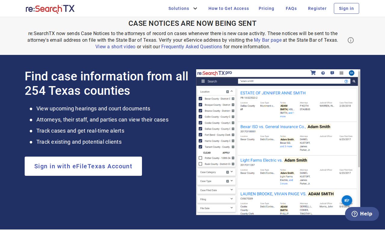 re SearchTX document access for Somervell County court cases