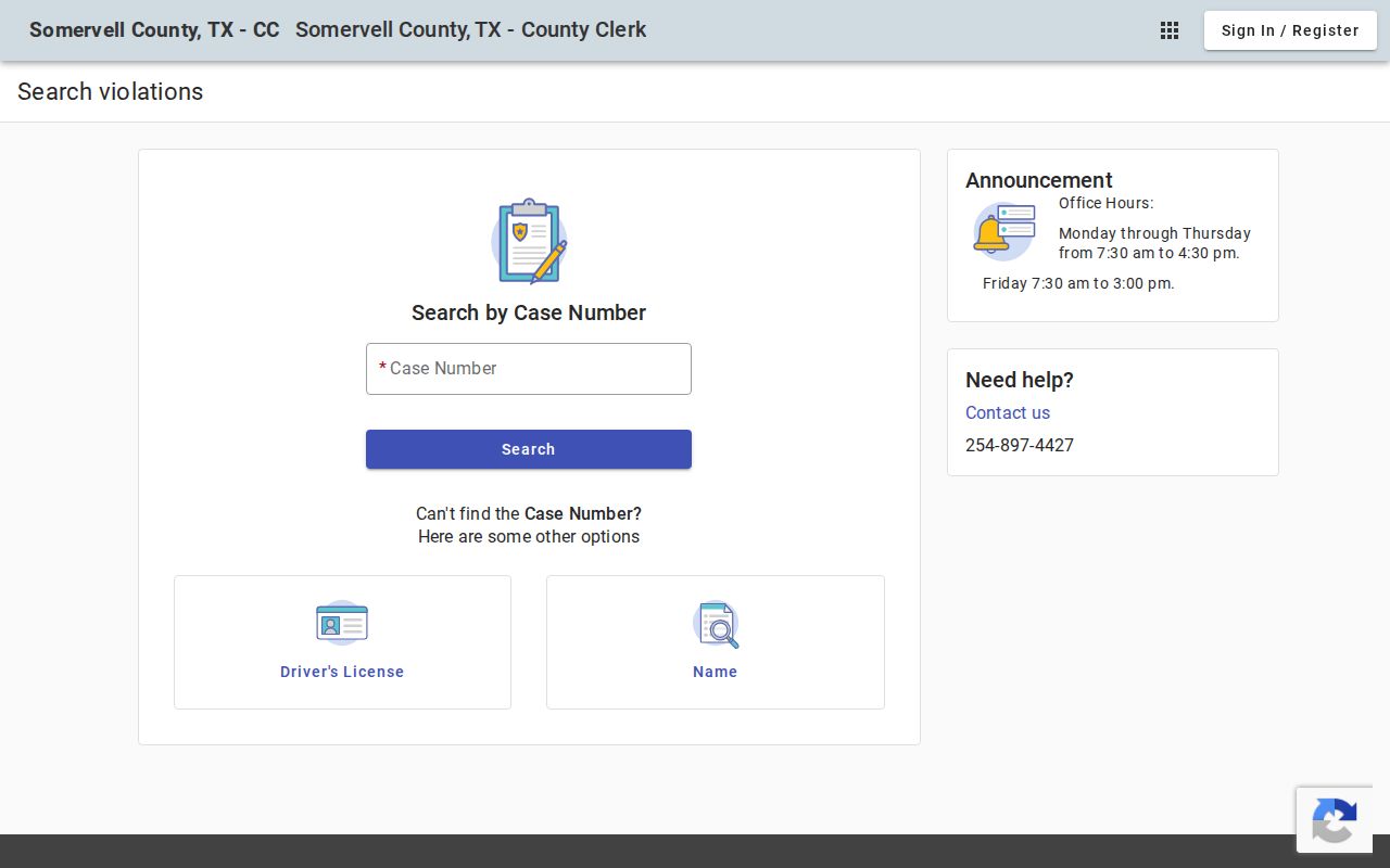 Somervell County criminal record violation and case search options