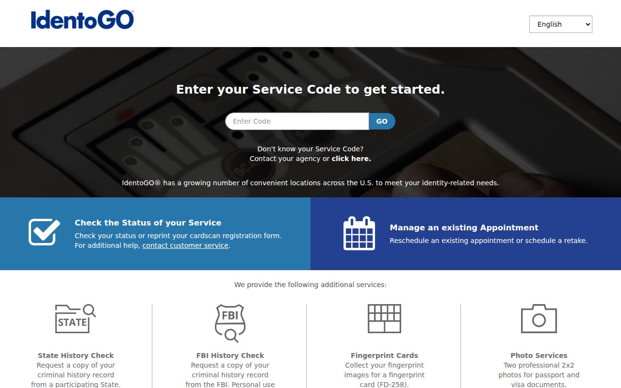 Somervell County criminal record fingerprint enrollment through IdentoGO