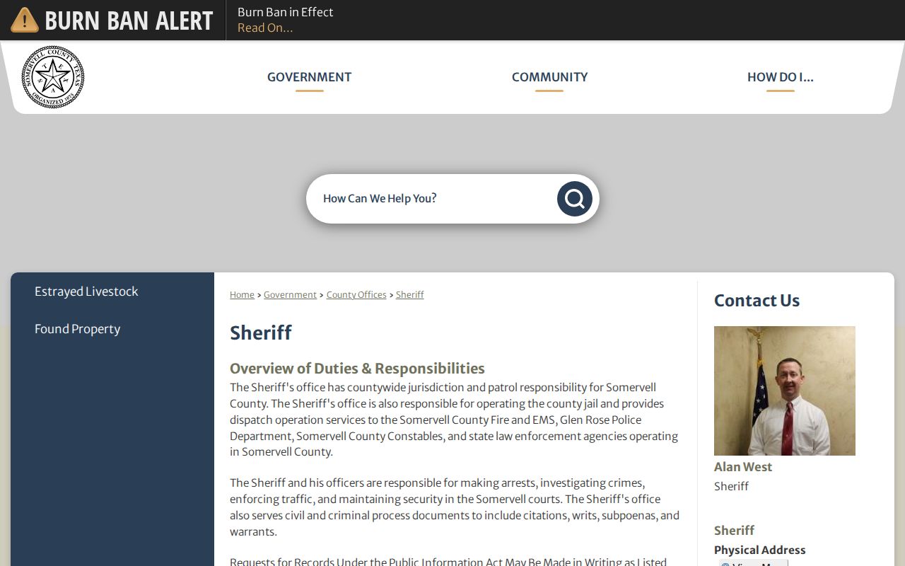 Somervell County criminal records and sheriff request information